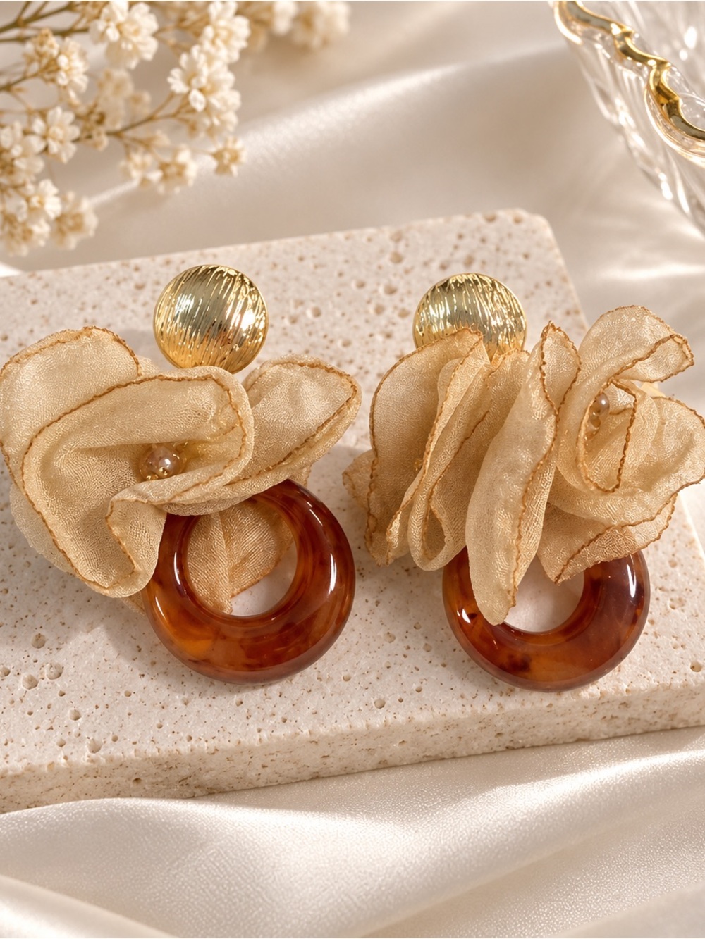 Elegant Floral Tortoise Shell Drop Earrings